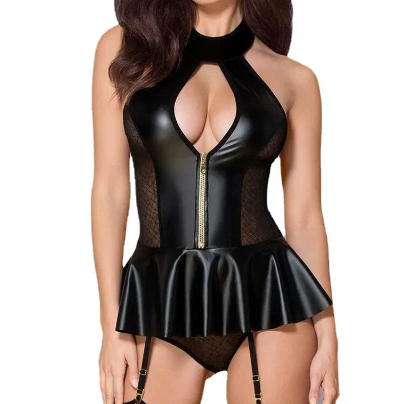 Adult Black Nightclub Patent Leather Clothing Women Fax Leather Fetish