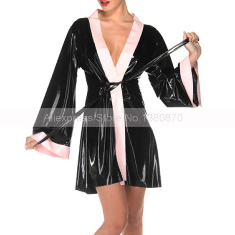 Women Men Latex Dress Rubber Night Robe