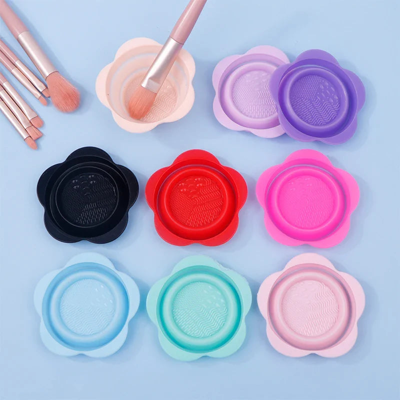 fold silicone makeup brush cleaner powder puff cleaning bowl eyeshadow