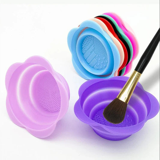 fold silicone makeup brush cleaner powder puff cleaning bowl eyeshadow