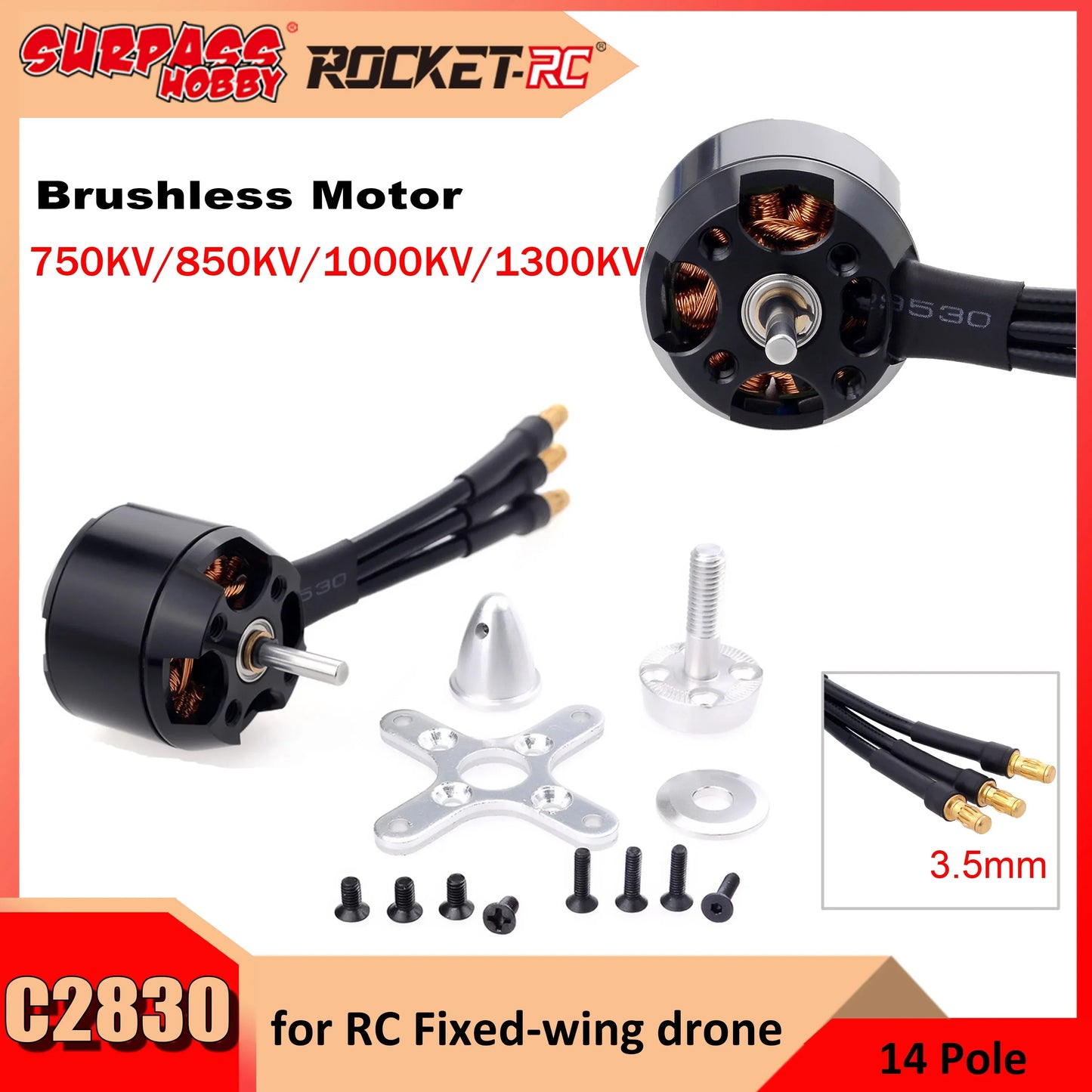 Surpass Hobby 2830 750KV 850KV 1000KV 1300KV 14 Pole Brushless Motor