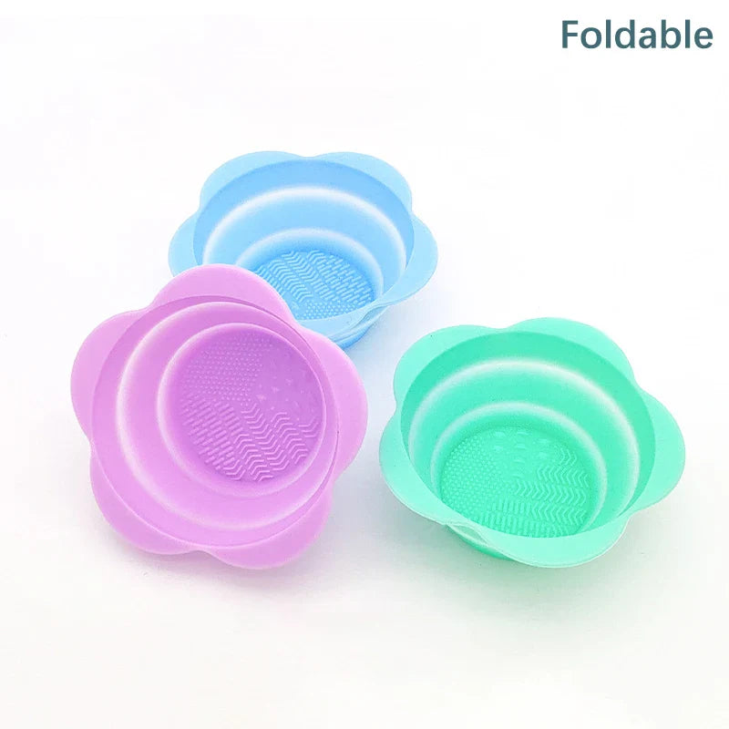 fold silicone makeup brush cleaner powder puff cleaning bowl eyeshadow