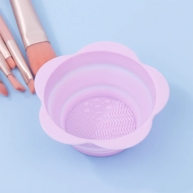 fold silicone makeup brush cleaner powder puff cleaning bowl eyeshadow