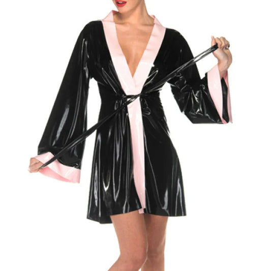 Women Men Latex Dress Rubber Night Robe