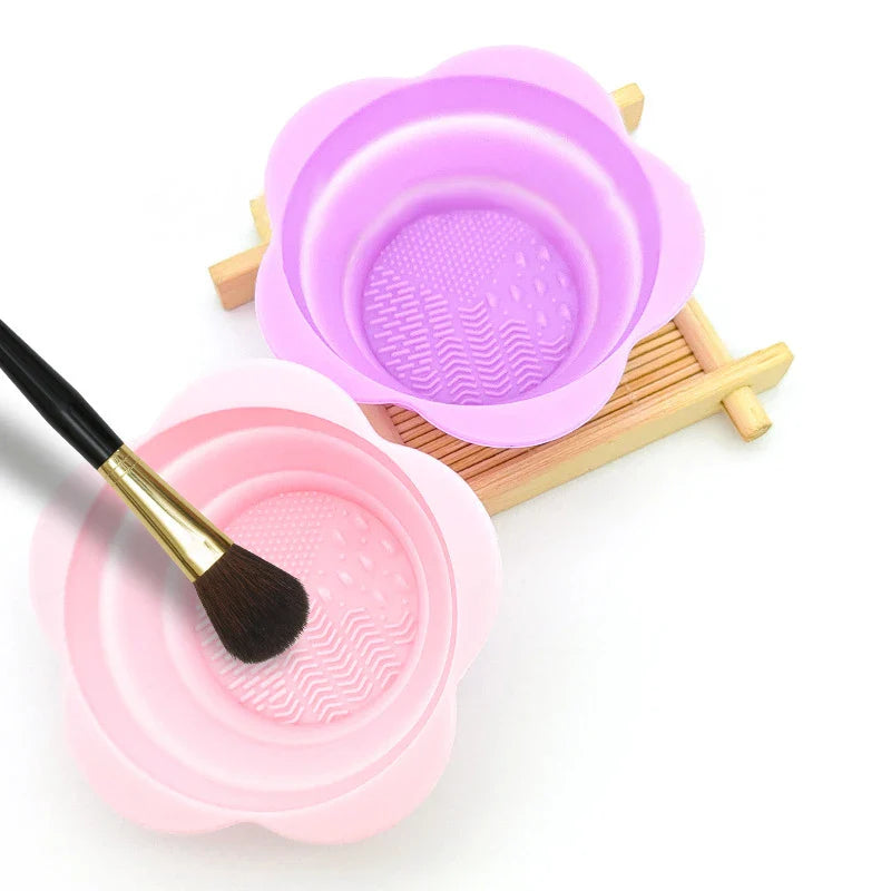 fold silicone makeup brush cleaner powder puff cleaning bowl eyeshadow